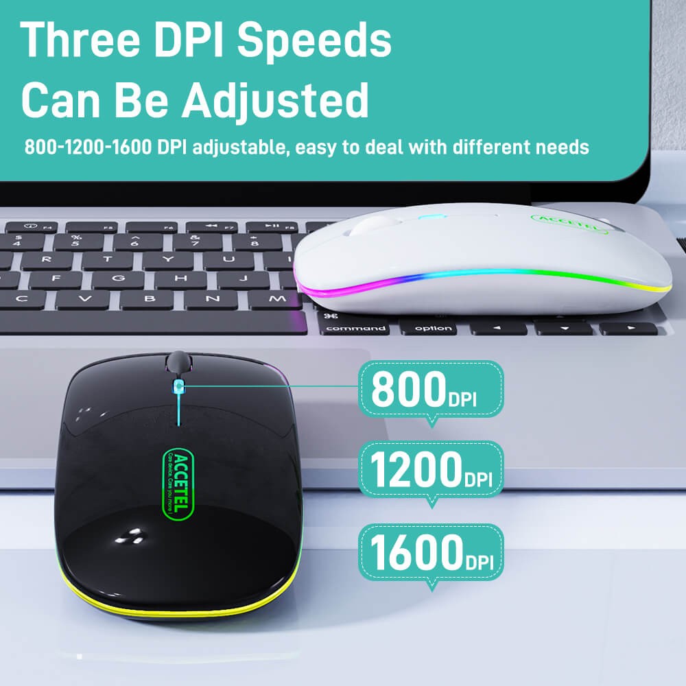 Rato Recarregável Sem Fio Bluetooth 5.2 RGB 2.4GHZ 800/1200/1600 DPI - Branco