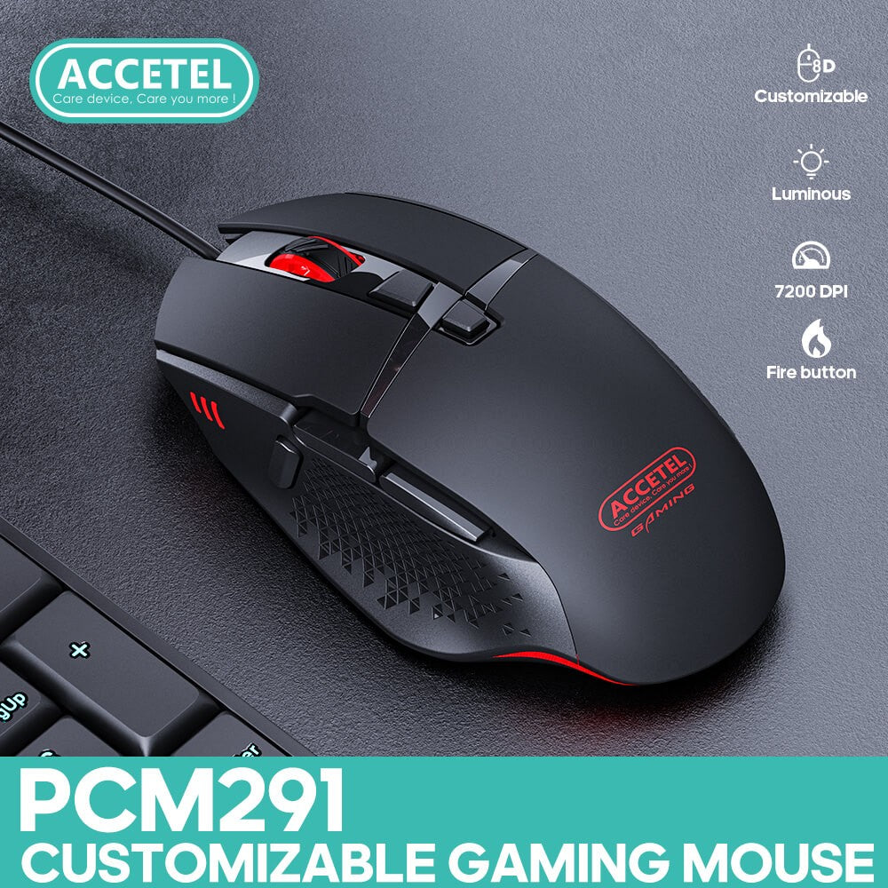 Rato óptico para jogos PCM291 RGB 1200/2400/4800/7200 DPI