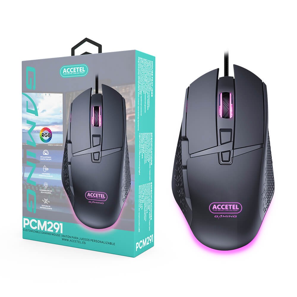 Rato óptico para jogos PCM291 RGB 1200/2400/4800/7200 DPI - Default Title