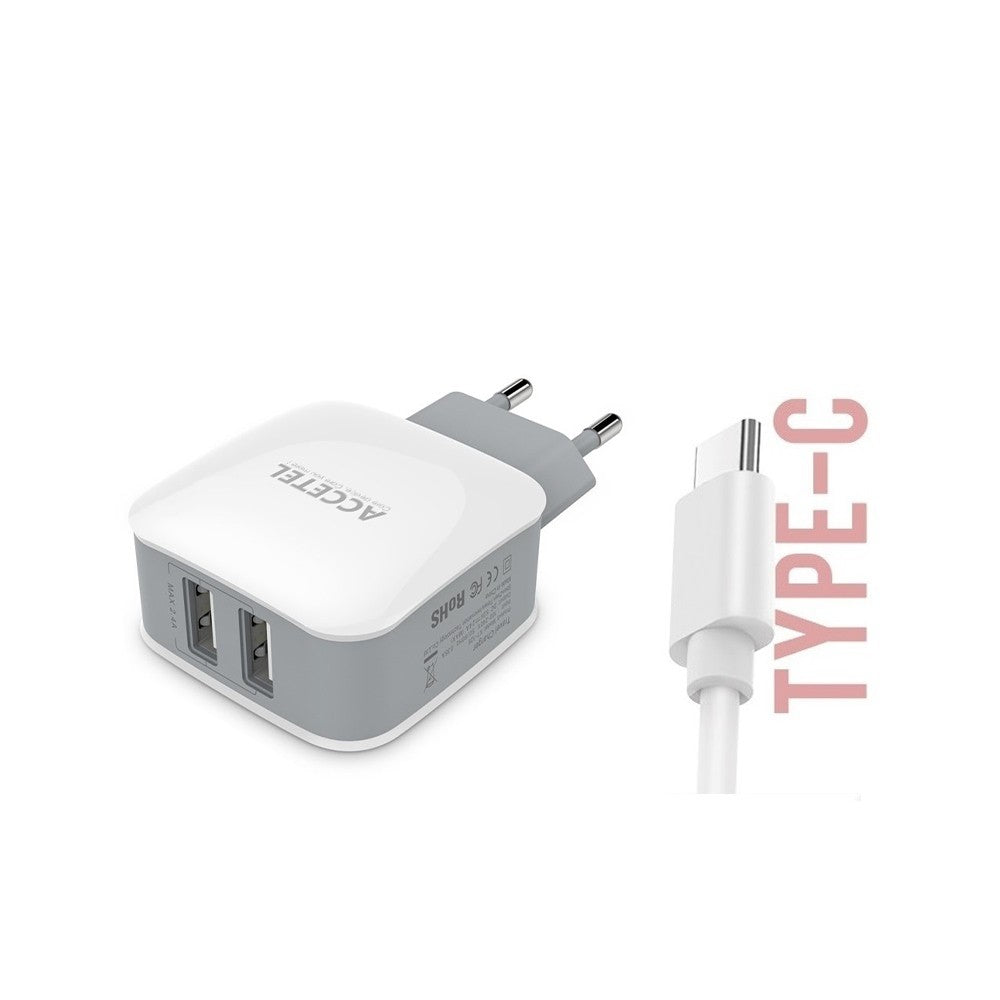 Carregador de Parede Duplo USB 2.1A - Cabo Tipo-C