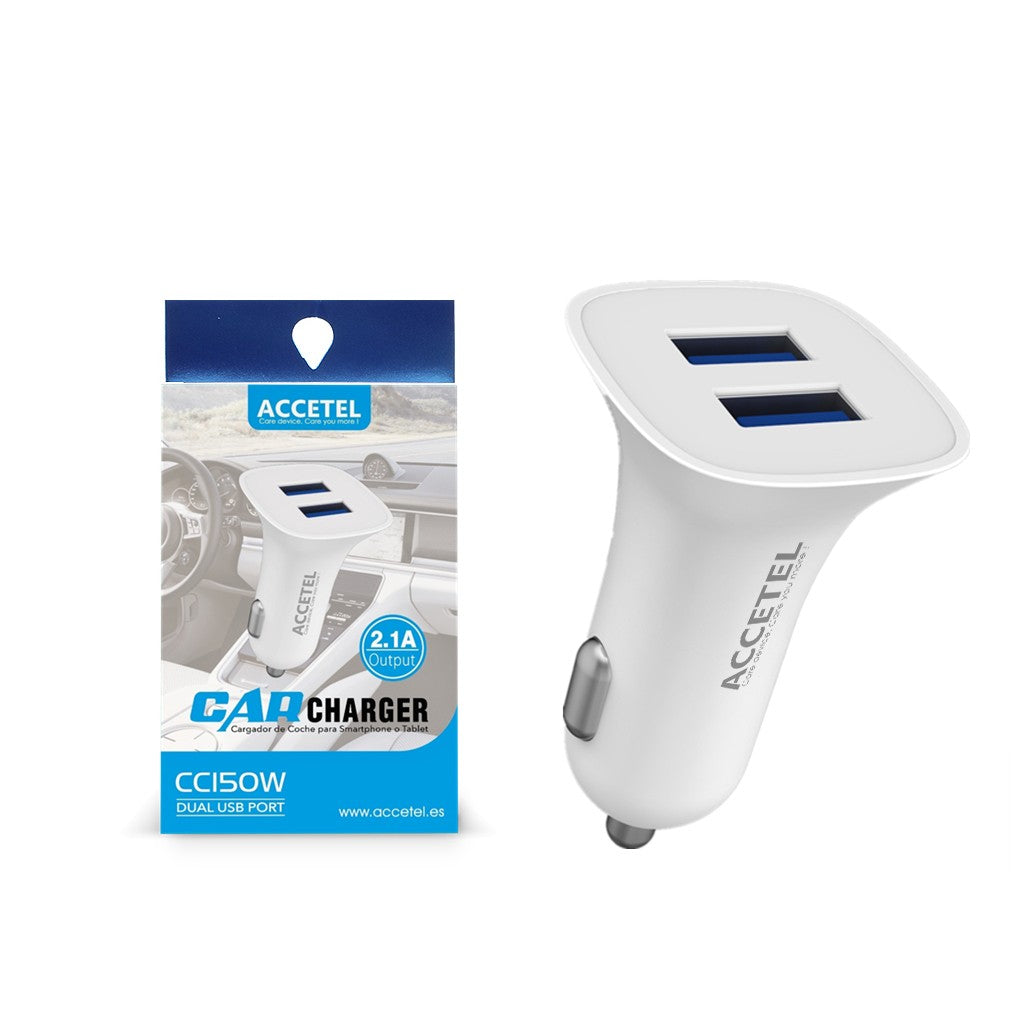 Carregador de Carro USB Duplo 2.1A - Branco