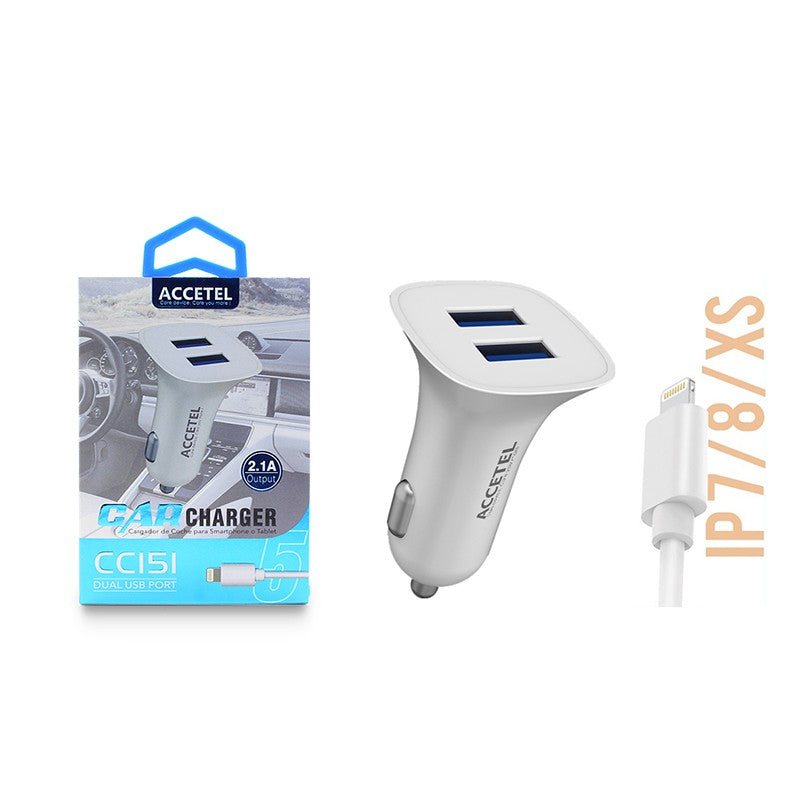 Carregador de Carro Duplo USB 2.1A - Lightning Branco