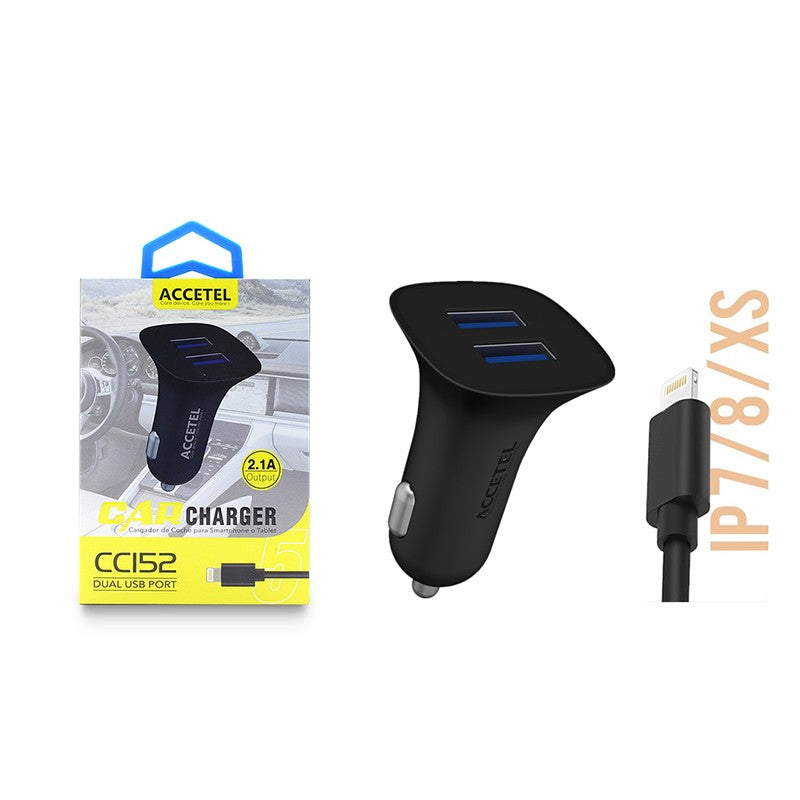 Carregador de Carro Duplo USB 2.1A - Lightning Preto