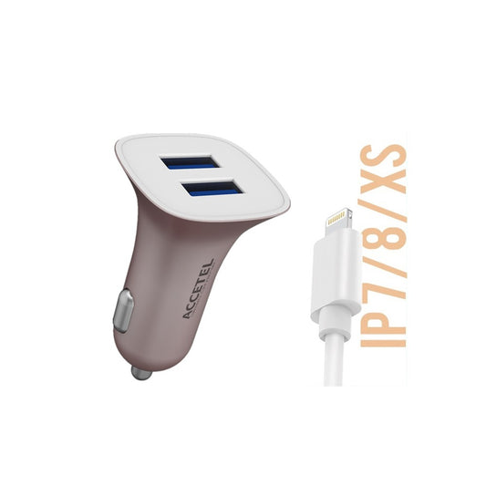 Carregador de Carro Duplo USB 2.1A - Lightning Rosa