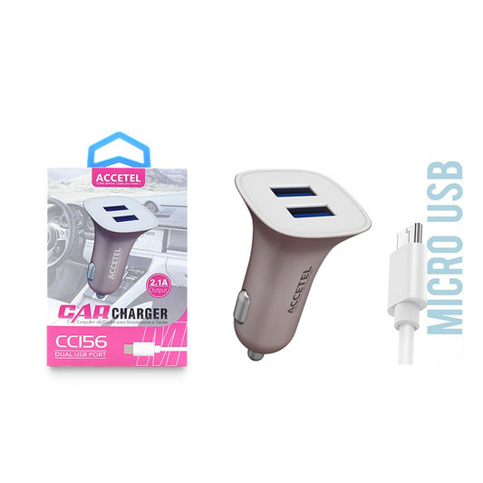 Carregador de Carro Duplo USB 2.1A - Micro USB Rosa
