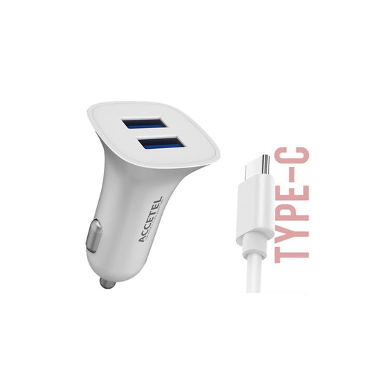 Carregador de Carro Duplo USB 2.1A - Tipo-C Branco