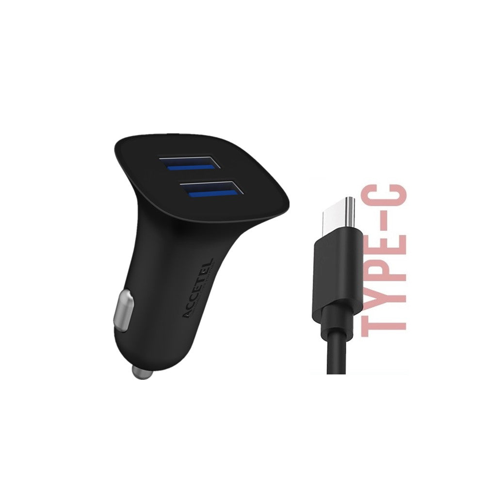 Carregador de Carro Duplo USB 2.1A - Tipo-C Preto