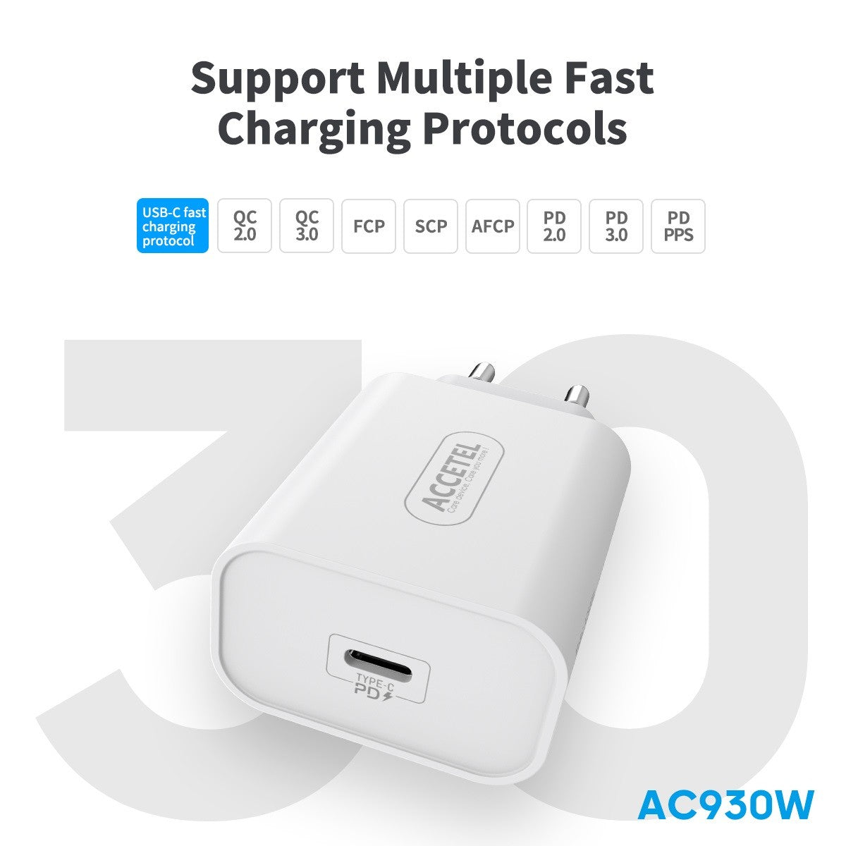 Carregador de Parede Carregamento Rápido USB-C PD 30W