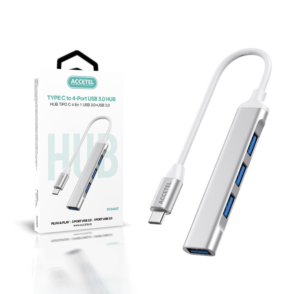 Adaptador HUB Tipo-C 4em1 para 4 portas USB 2.0/3.0