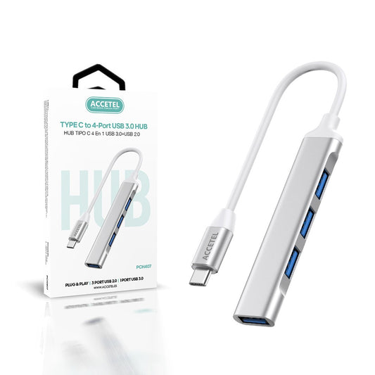 Adaptador HUB Tipo-C 4em1 para 4 portas USB 2.0/3.0