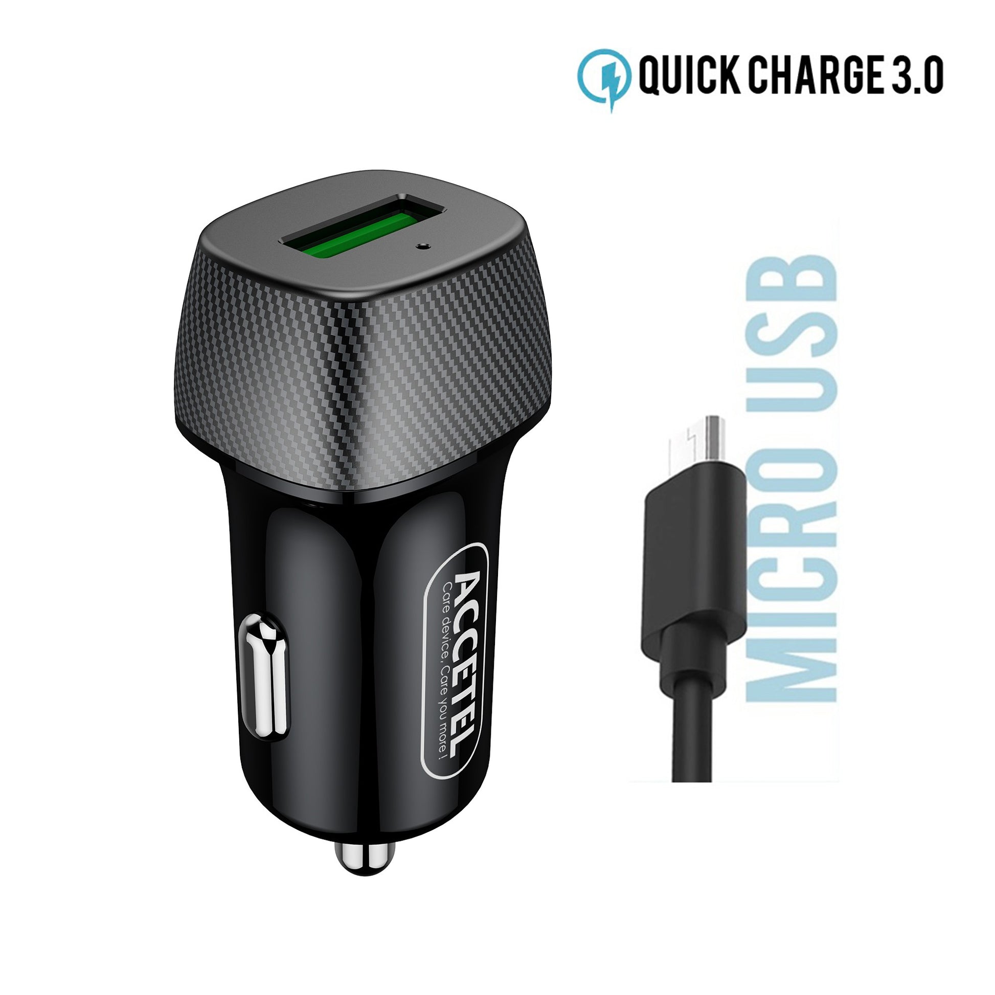 Carregador de Carro Carregamento Rápido QC3.0 18W - Cabo Micro USB - Default Title