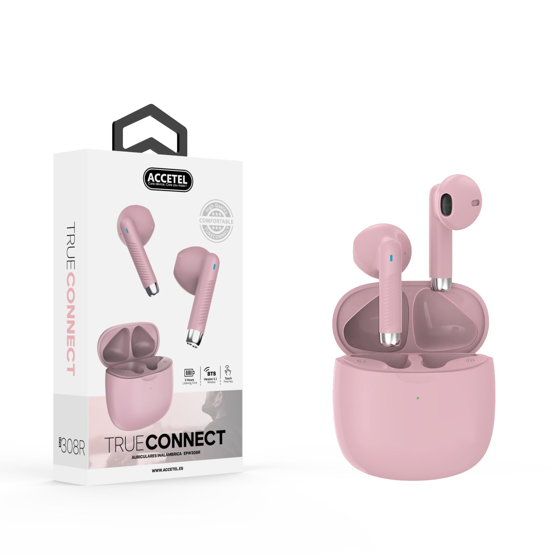 Auscultadores TWS Sem Fio Duplo Earpod Touch Rosa
