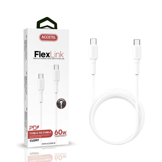 Cabo de carregamento rápido 60W TPE Tipo-C a Tipo-C Máx.20V 3A (1M) Branco