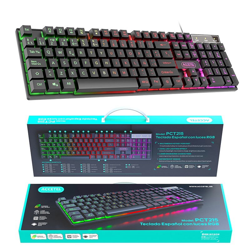 Teclado com Fio de Iluminação RGB - Preto