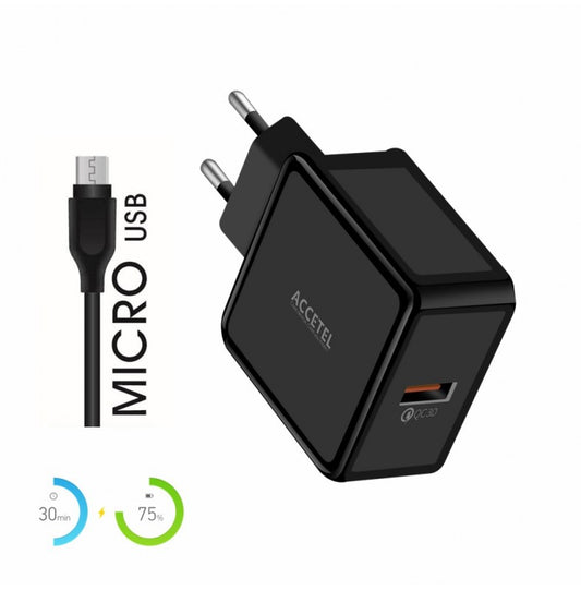 Carregador de Parede Carga Rápida QC3.0 18W Micro USB Preto