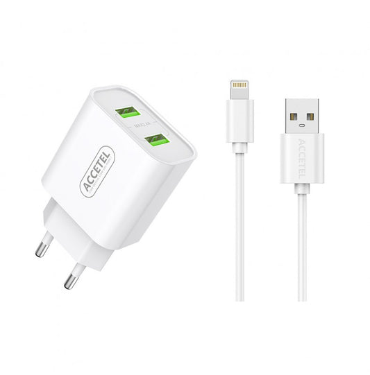 Carregador de Parede 2.4A com Portas USB Duplas Cabo Lightning