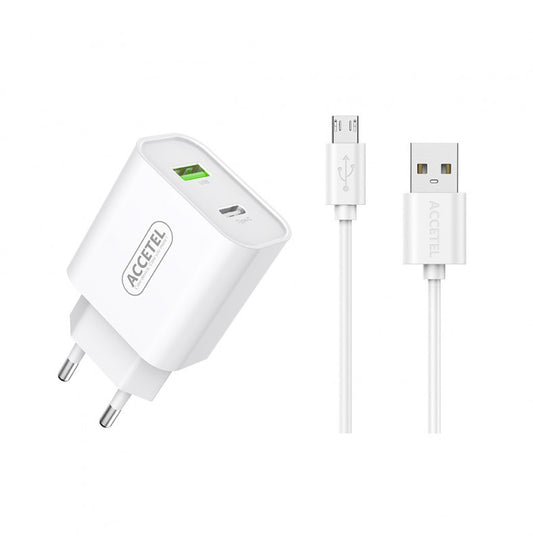 Carregador de Parede 2.4A com Portas Tipo-C+USB Cabo Micro USB