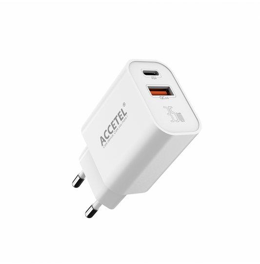 Carregador de Parede GaN 35W de Carga Rápida com Portas USB-C e USB-A