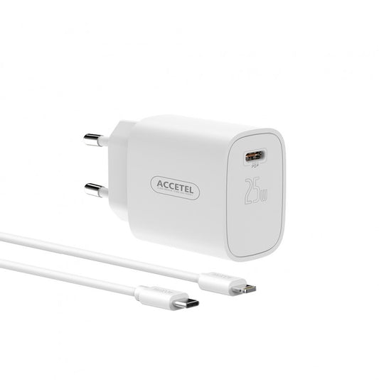Carregador de Parede Carregamento Rápido PD 25W Cabo Tipo-C para Lightning 1M