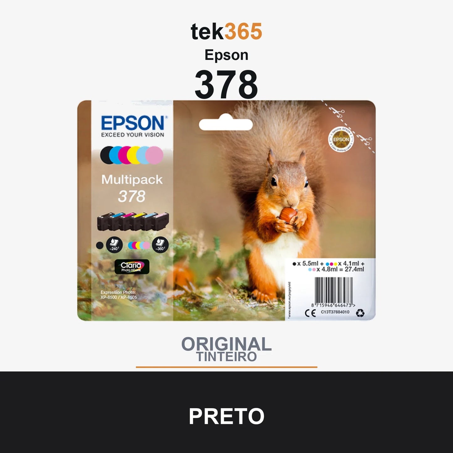Pack de 6 de cartucho de tinta original Epson 378 6 Cores