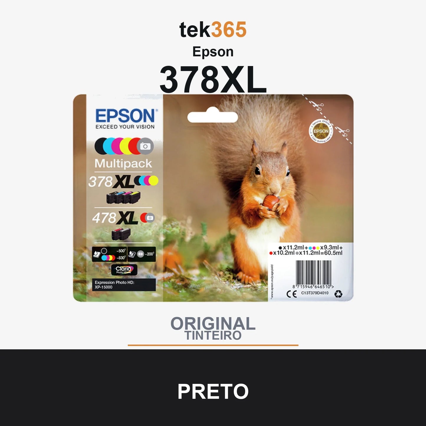 Pack de 6 de cartucho de tinta original Epson 378XL/478XL 6 Cores