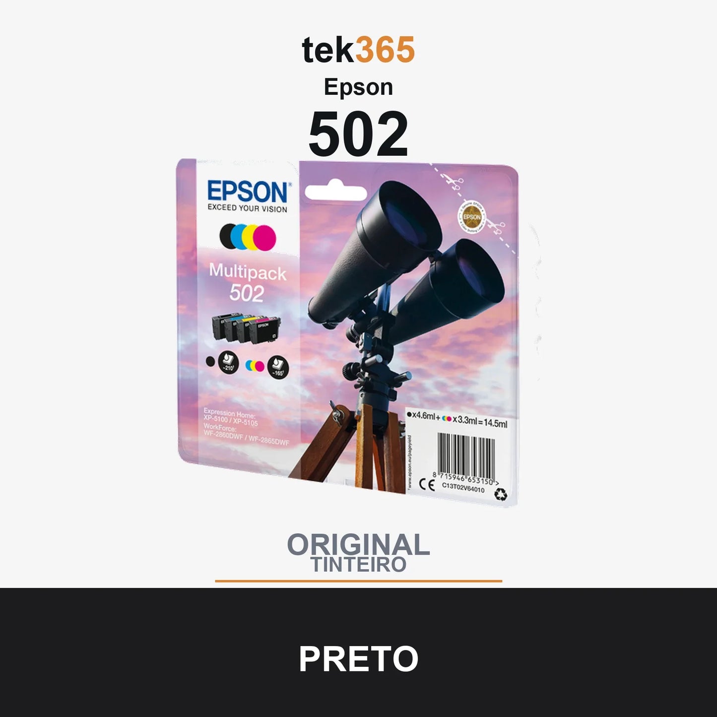 Pack de 4 de cartucho de tinta original Epson 502 4 Cores