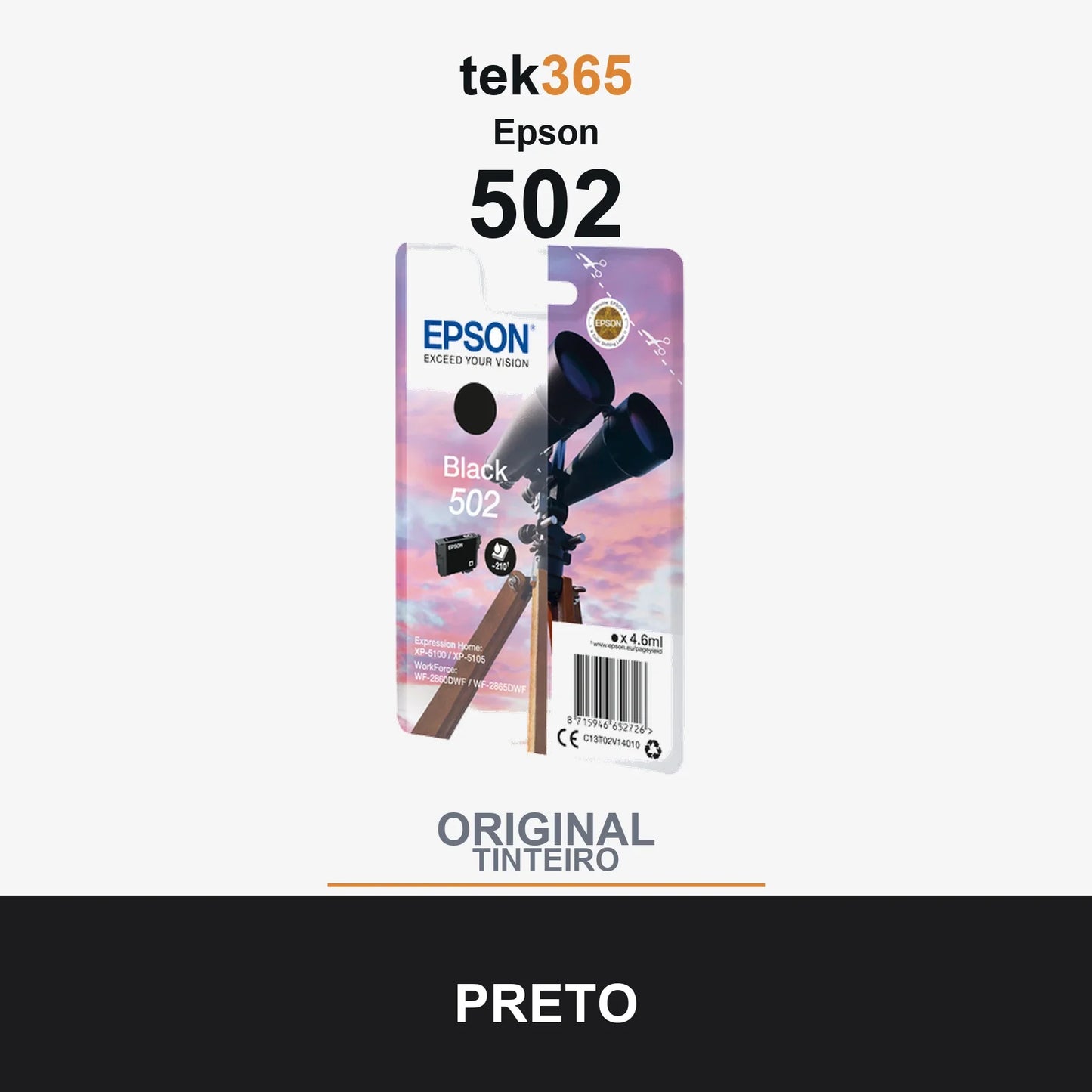 Cartucho de tinta original Epson 502 Preto