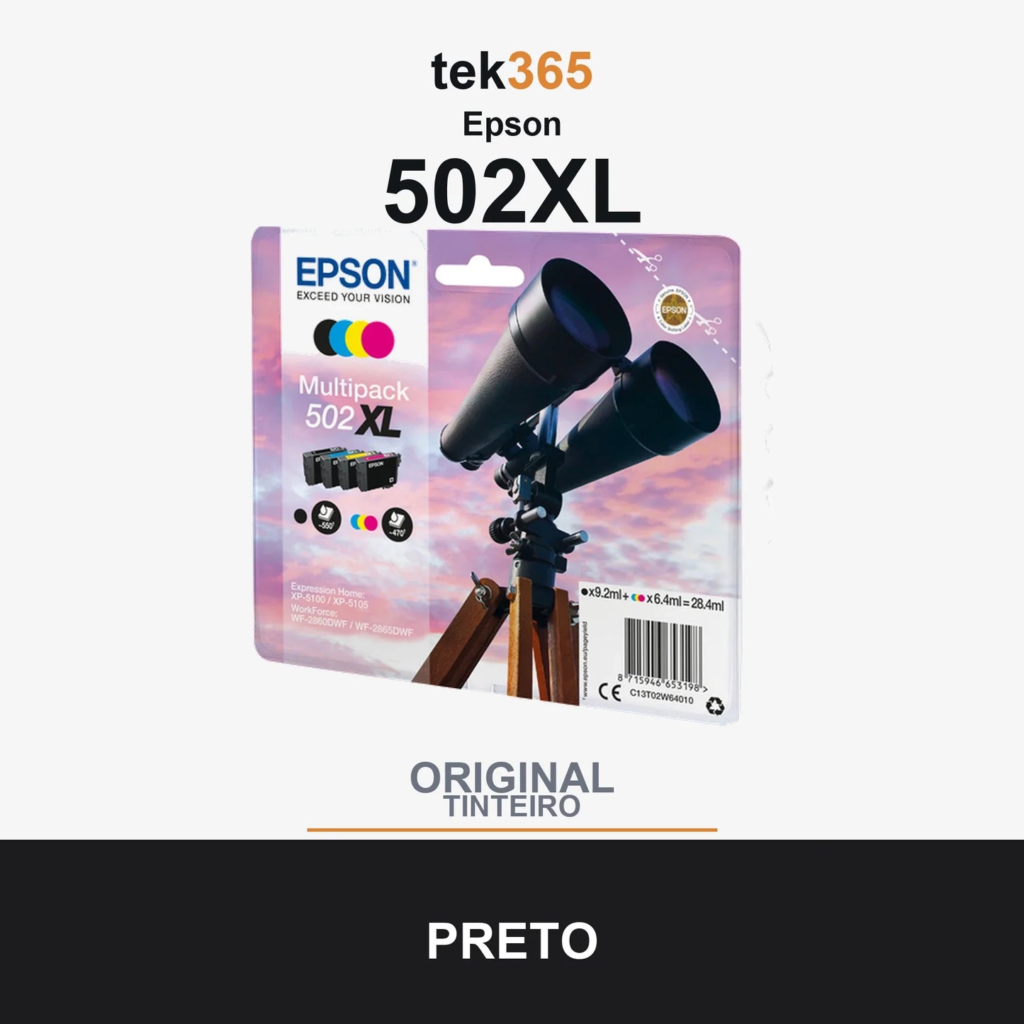 Pack de 4 de cartucho de tinta original Epson 502XL 4 Cores
