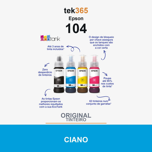 Garrafa de tinta original Epson 104 Ciano