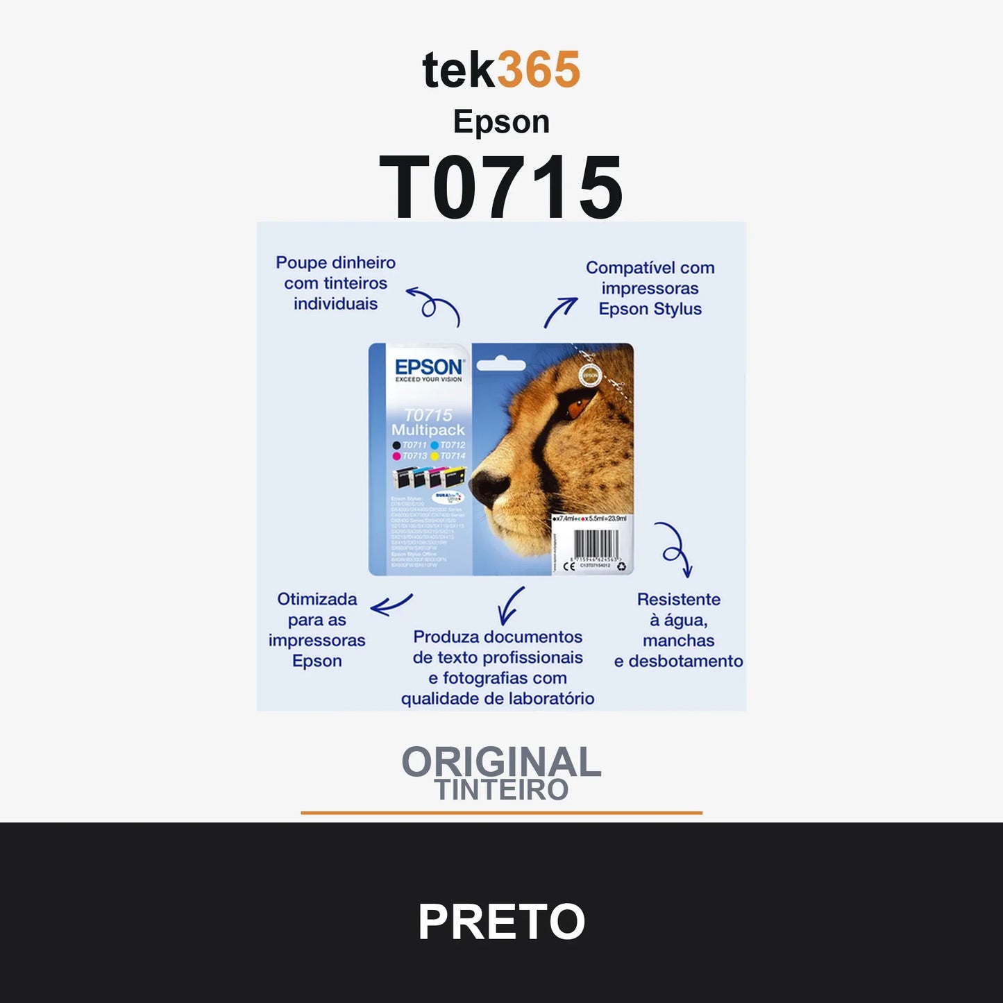 Pack de 4 de cartucho de tinta original Epson T0715 4 Cores
