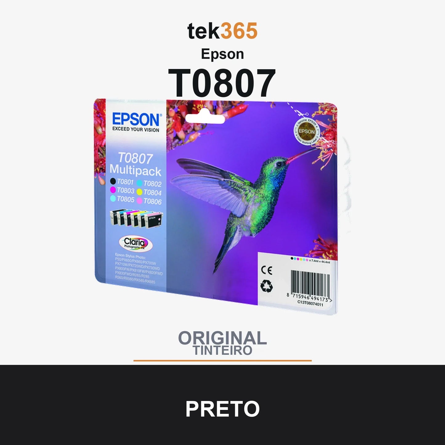 Pack de 6 de cartucho de tinta original Epson T0807 6 Cores