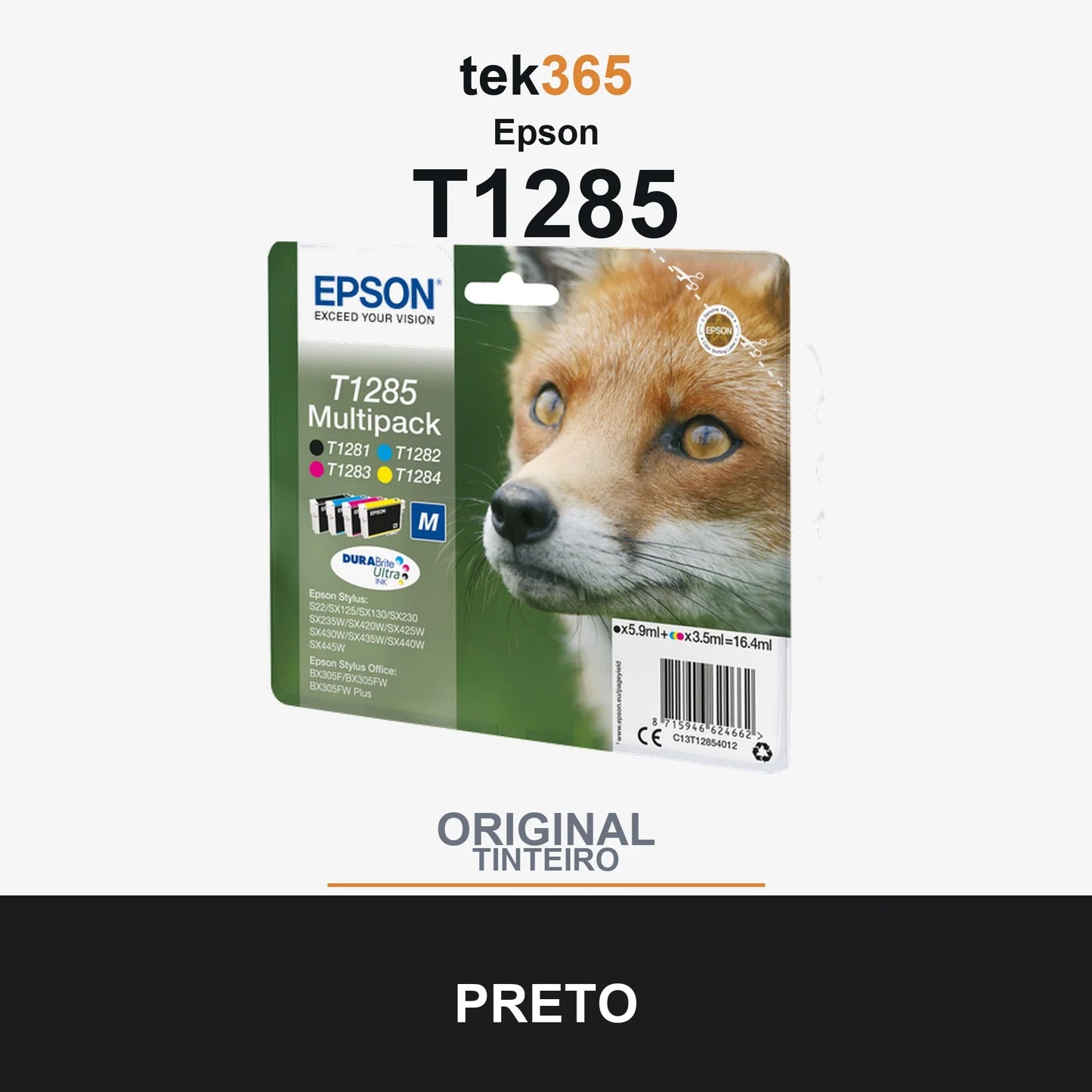 Pack de 4 de cartucho de tinta original Epson T1285 4 Cores