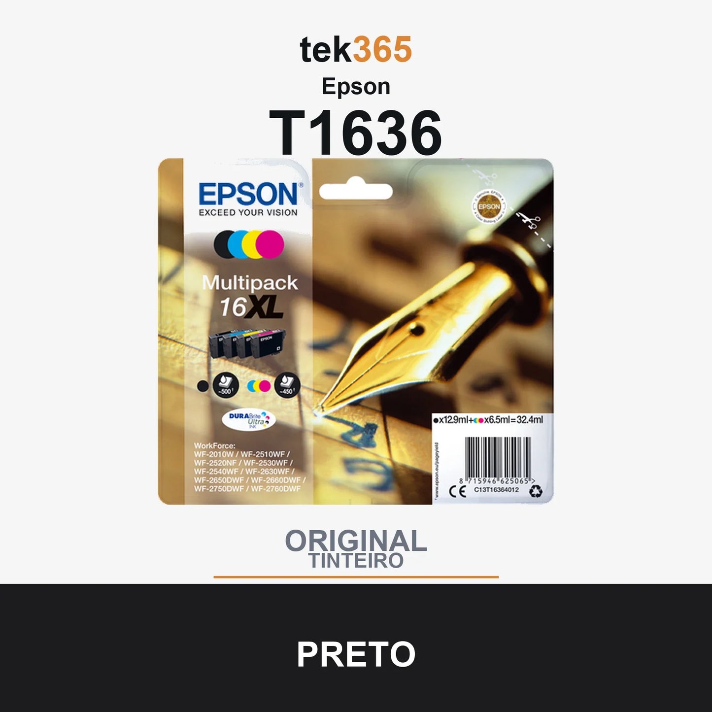 Pack de 4 de cartucho de tinta original Epson T1636 4 Cores