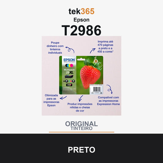 Pack de 4 de cartucho de tinta original Epson T2986 (29) 4 Cores