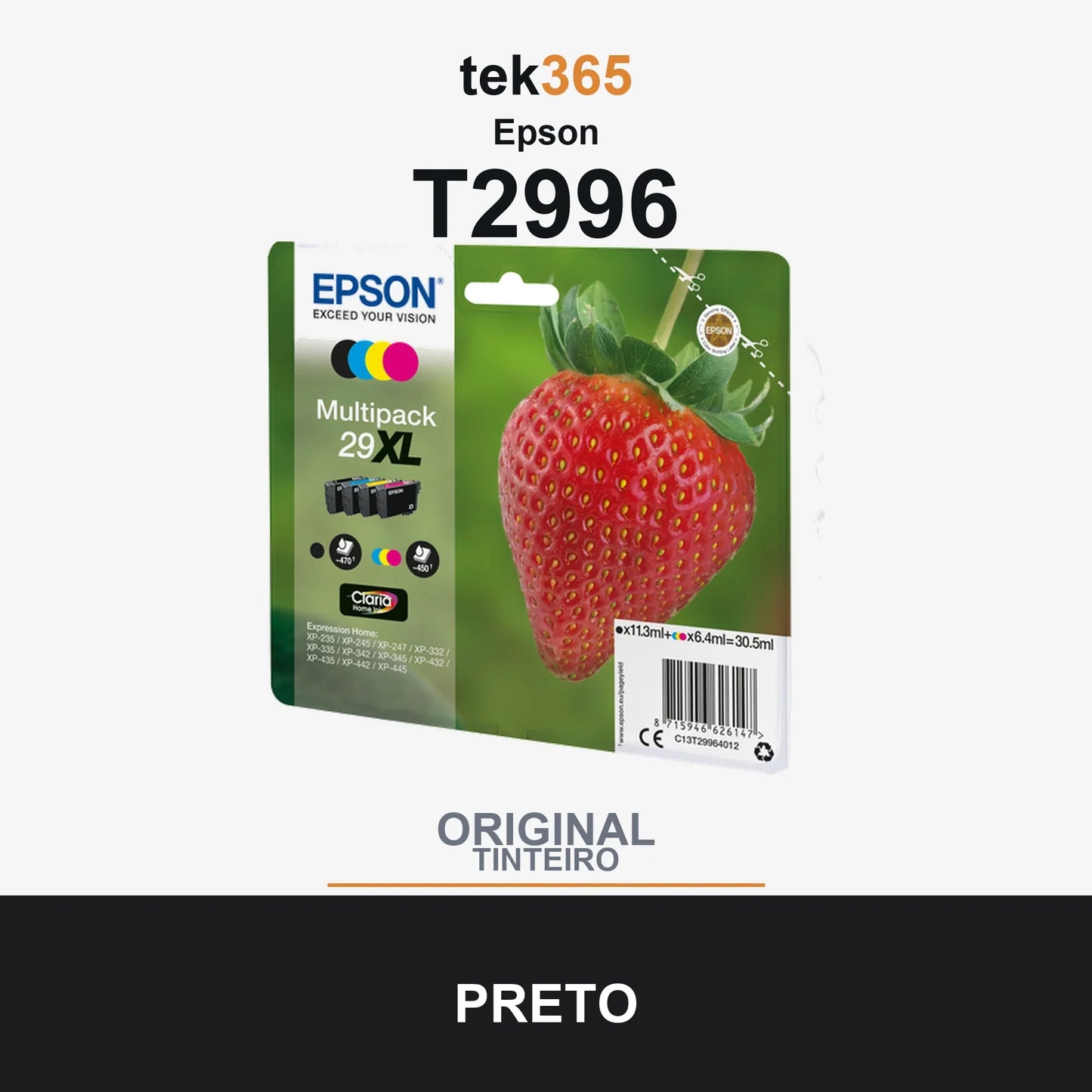 Pack de 4 de cartucho de tinta original Epson T2996 (29XL) 4 Cores