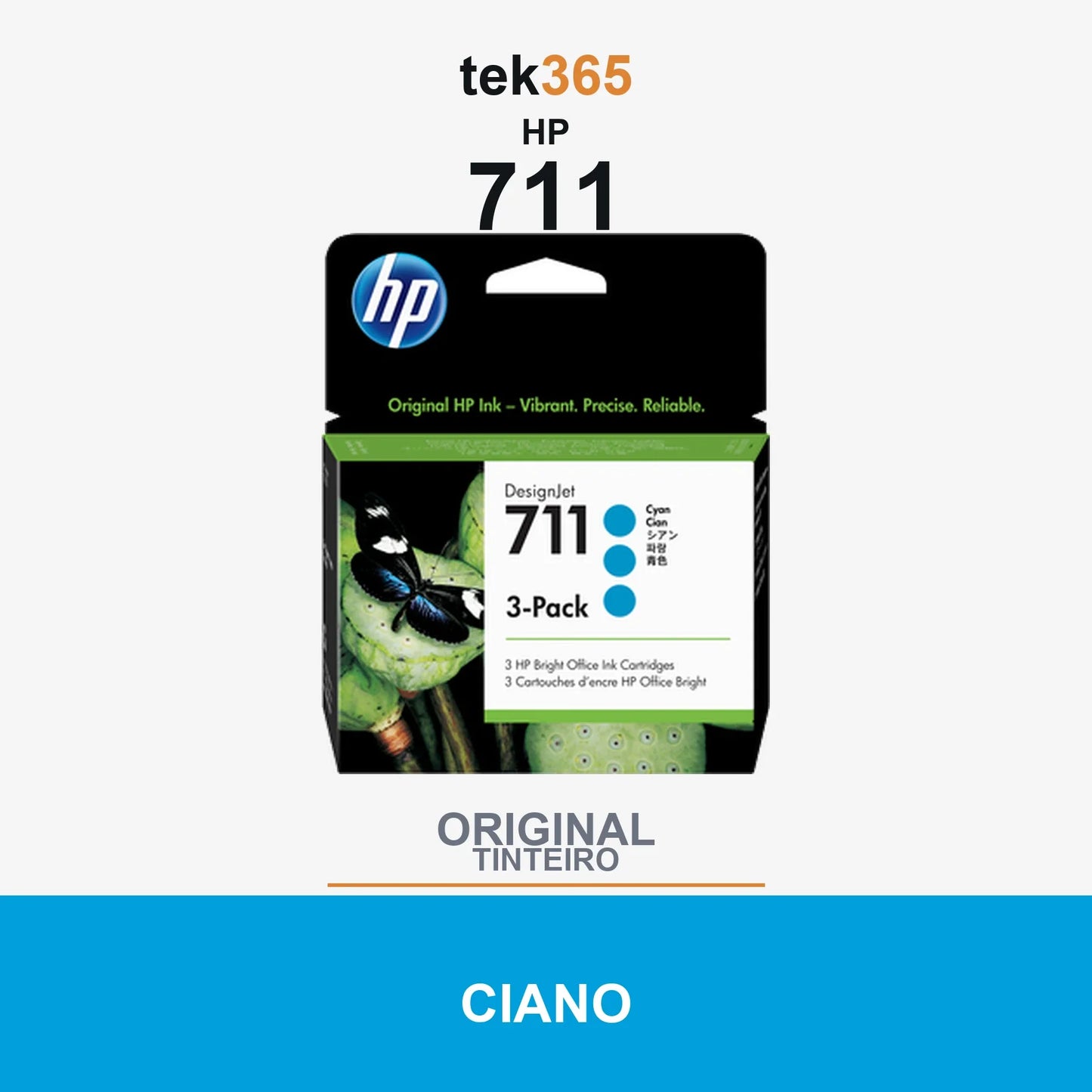 Pack de 3 de cartucho de tinta original HP 711 Ciano