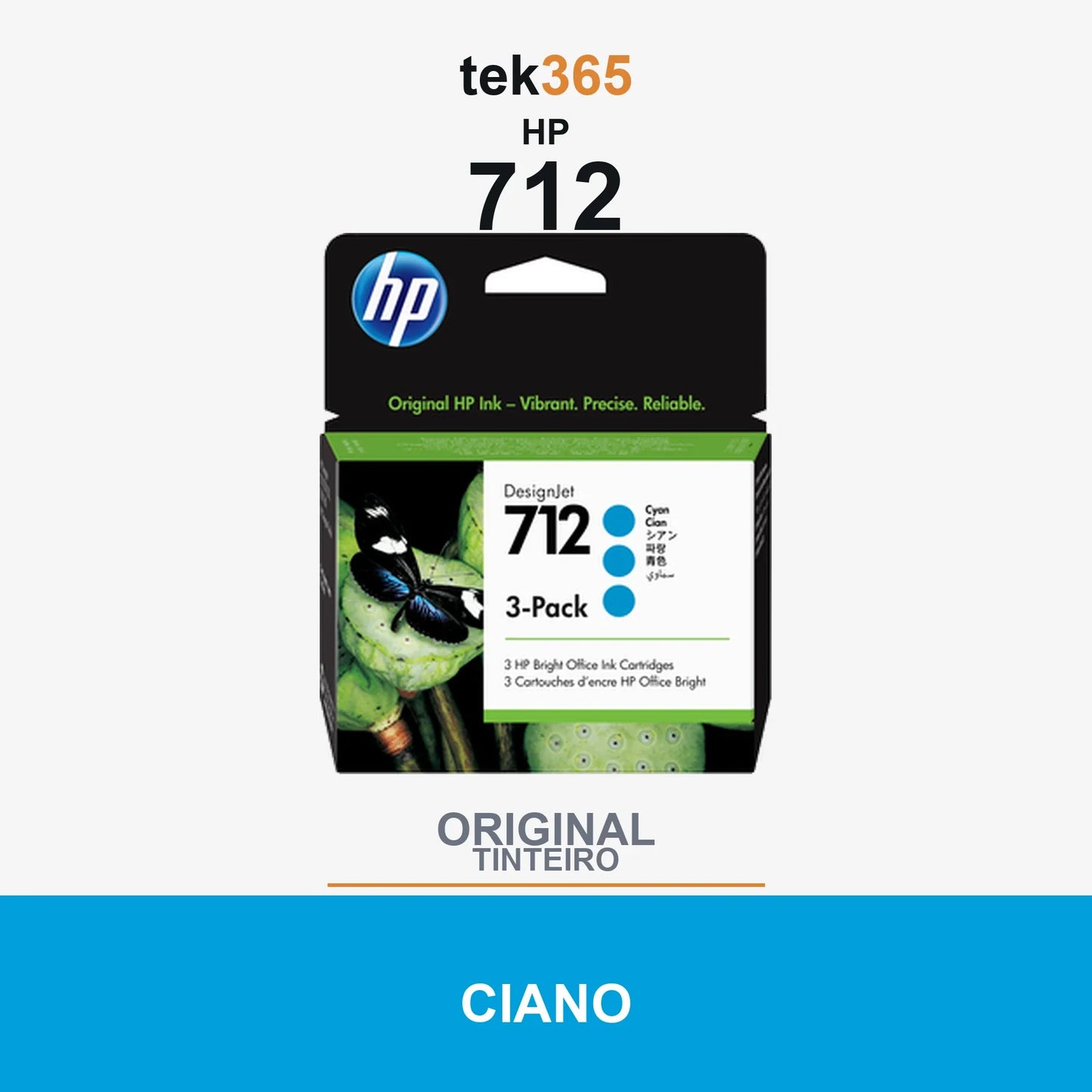 Pack de 3 de cartucho de tinta original HP 712 Ciano