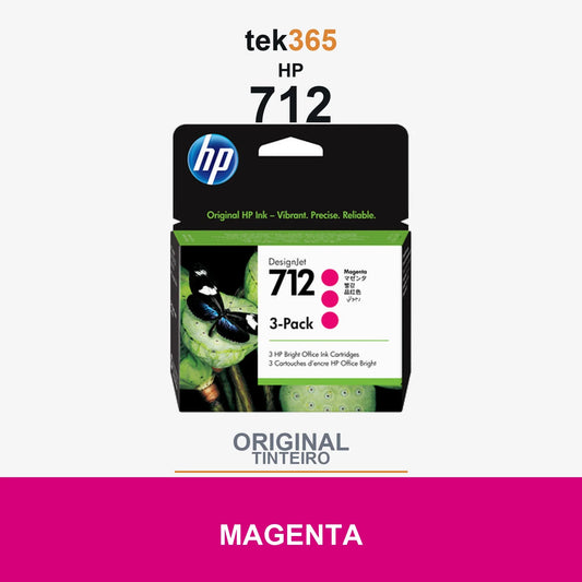 Pack de 3 de cartucho de tinta original HP 712 Magenta
