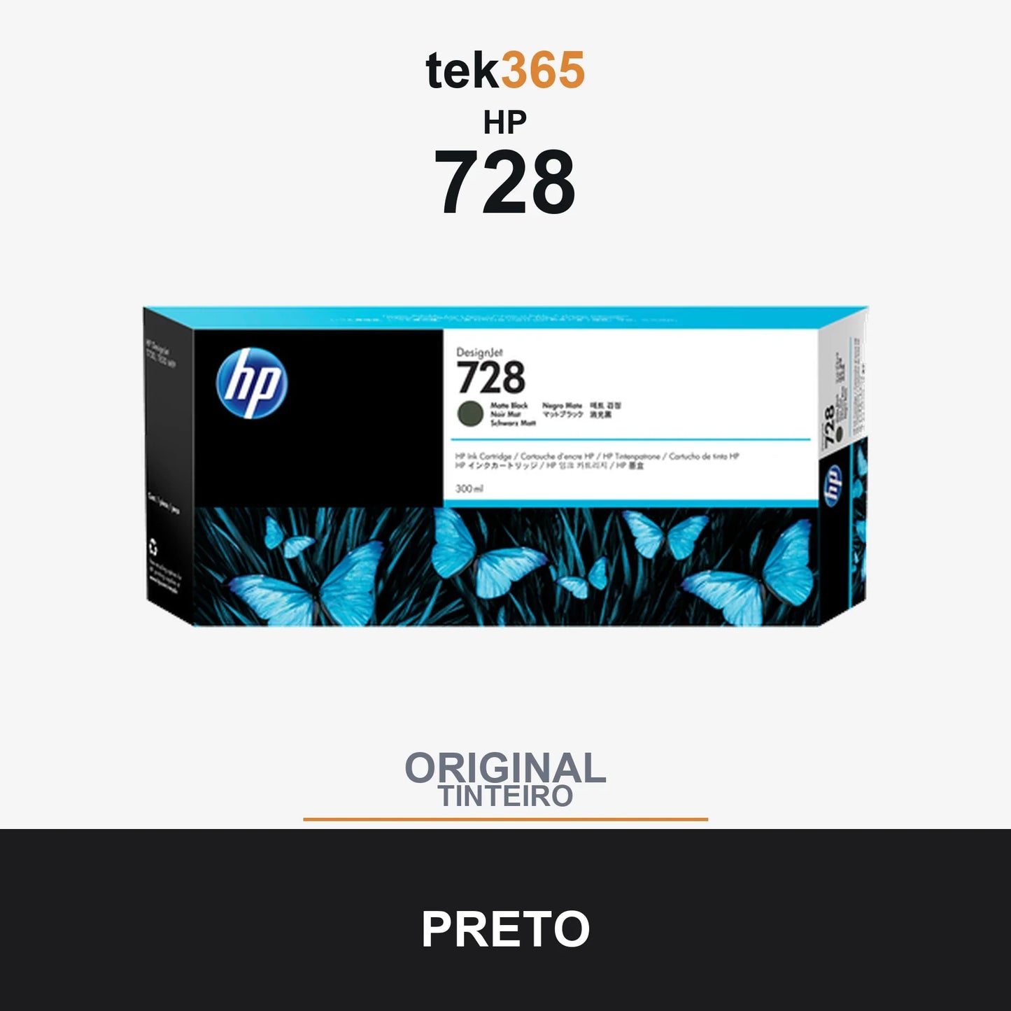 Cartucho de tinta original HP 728 Preto Mate