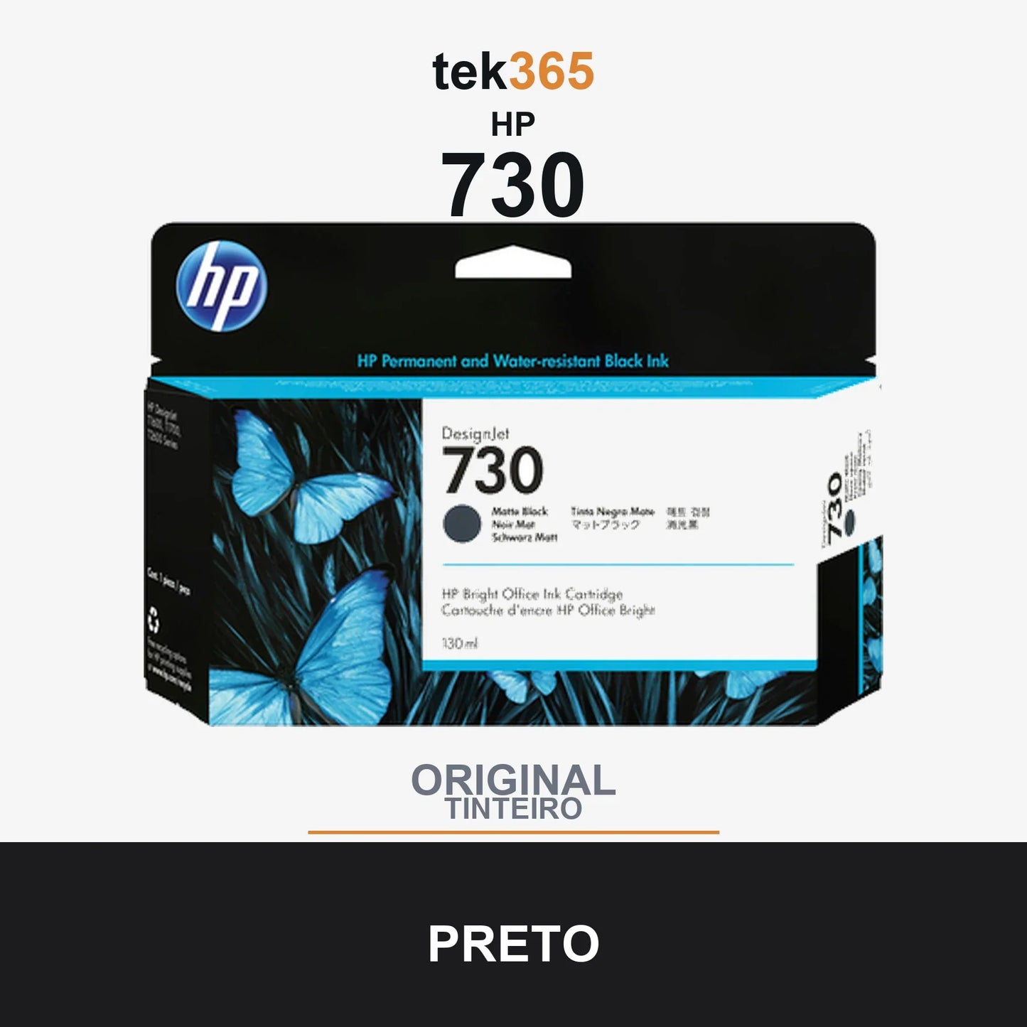 Cartucho de tinta original HP 730 Preto Mate