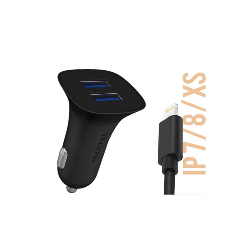 Carregador de Carro Duplo USB 2.1A Lightning Preto