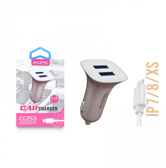 Carregador de Carro Duplo USB 2.1A Lightning Rosa
