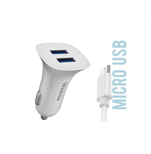 Carregador de Carro Duplo USB 2.1A Micro USB Branco