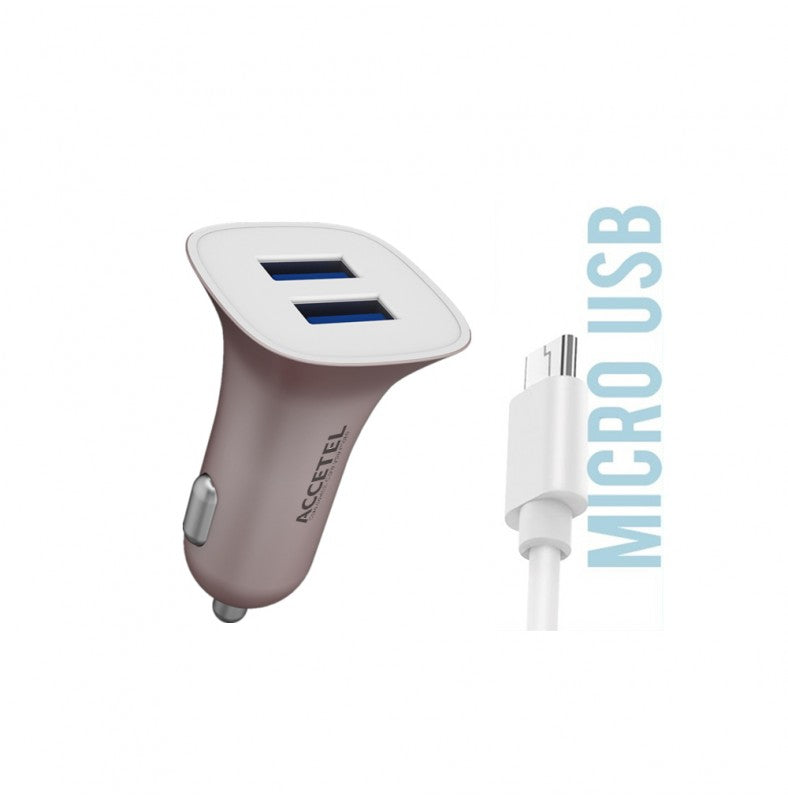 Carregador de Carro Duplo USB 2.1A Micro USB Rosa