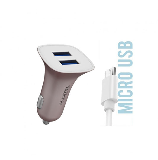 Carregador de Carro Duplo USB 2.1A Micro USB Rosa