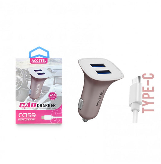 Carregador de Carro Duplo USB 2.1A Tipo-C Rosa