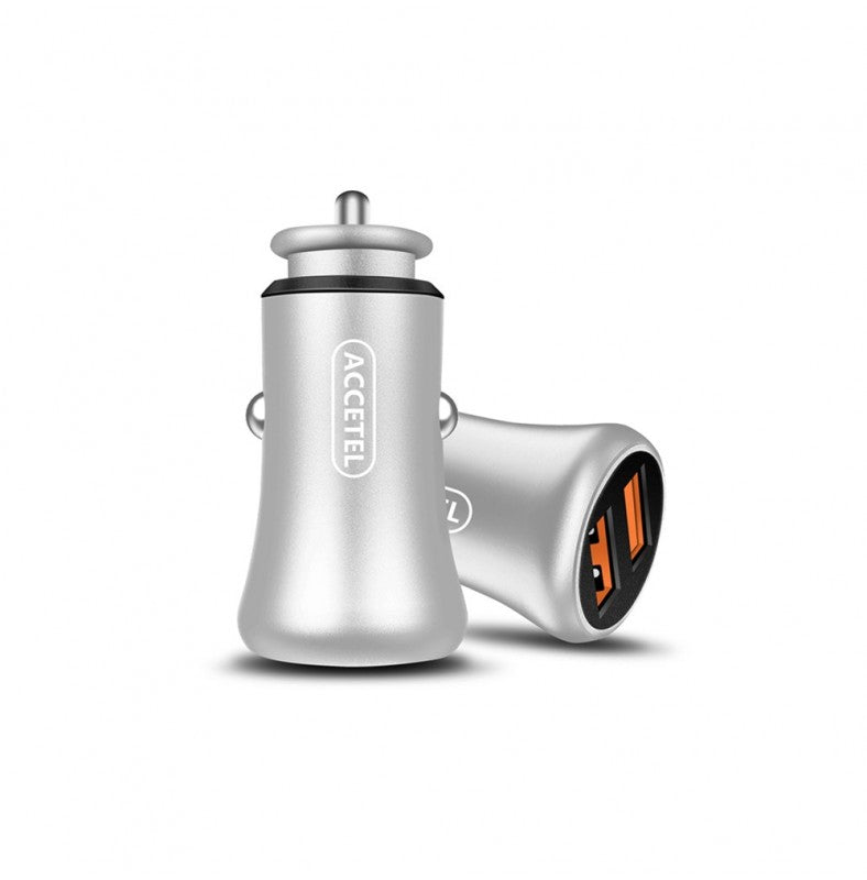 Carregador de Carro Duplo USB com Carga Rápida QC3.0 18W Prata