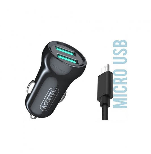 Carregador de Carro Duplo USB 2.4A Micro USB Preto