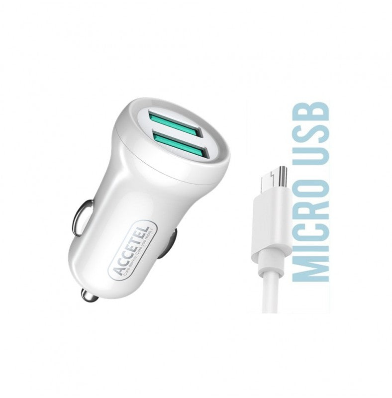 Carregador de Carro Duplo USB 2.4A Micro USB Branco