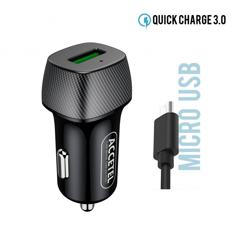 Carregador de Carro Carregamento Rápido QC3.0 18W Cabo Micro USB